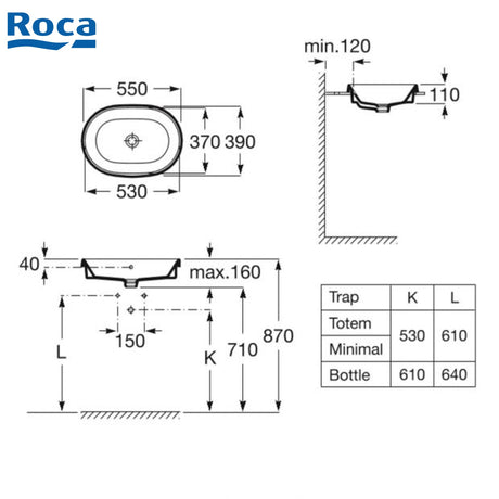 Roca A3270Y5000 The Gap 檯面盆 550x390x110mm 白色-hong-kong
