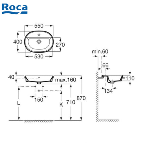 Roca A3270Y6000 The Gap 檯面盆 550x400x110mm 白色-hong-kong