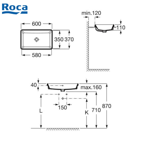 Roca A3270Y8000 The Gap 檯面盆 600x370x110mm 白色-hong-kong