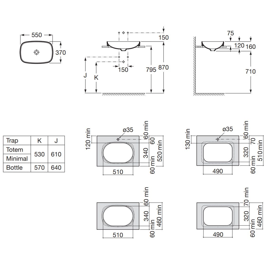 ROCA A327504000 Inspira SOFT 半嵌入式面盆 550x370x75mm 白色-hong-kong