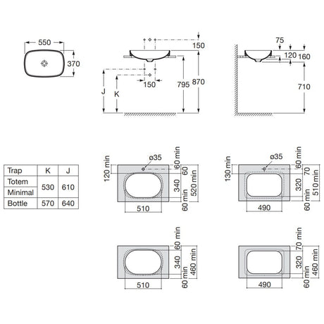 ROCA A327504000 Inspira SOFT 半嵌入式面盆 550x370x75mm 白色-hong-kong