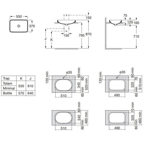 ROCA A327534000 Inspira SQUARE 半嵌入式面盆 550x370x75mm 白色-hong-kong