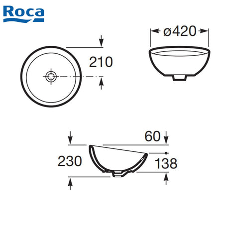 ROCA A327876000 Bol 檯上盆 420x420x230mm 白色-hong-kong