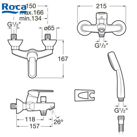 Roca 5A0125 Victoria-N 掛牆式浴缸龍頭連花曬 鍍鉻色-hong-kong