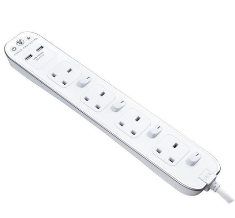 英國 MasterPlug 13A 四位插座拖板連兩位USB充電 SWSRGU42PW 2米線 白色 香港行貨-hong-kong