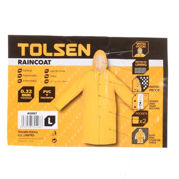 東森牌 - TOLSEN 45097# 黃色厚身雨衣 - 大碼-hong-kong